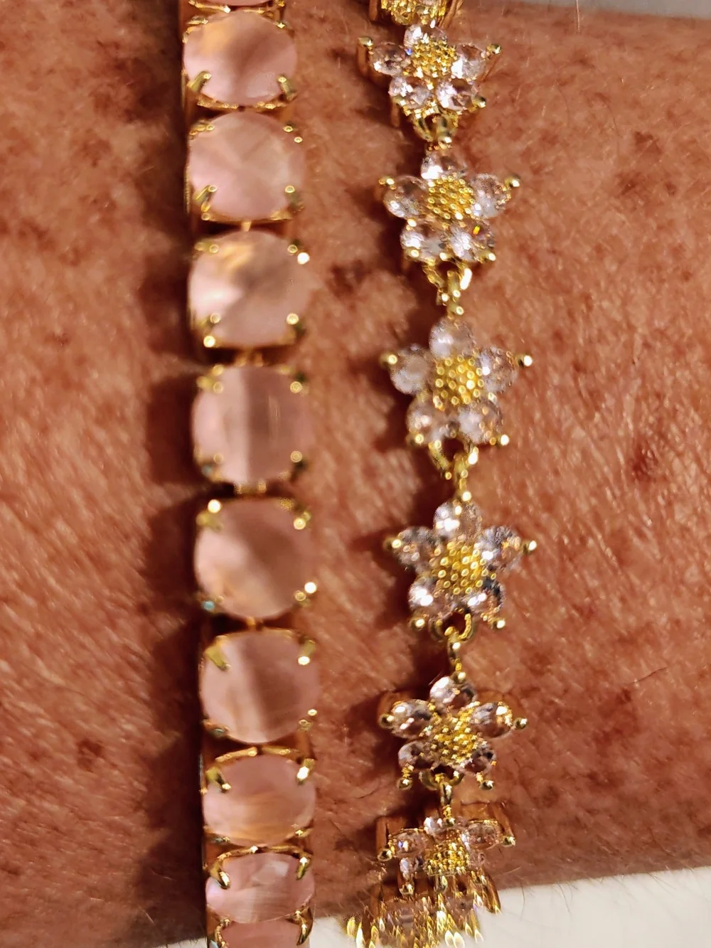 Gold Plated and Pink MoisinetteCrystal Tennis Bracelet - Elegant Womens Jewelry